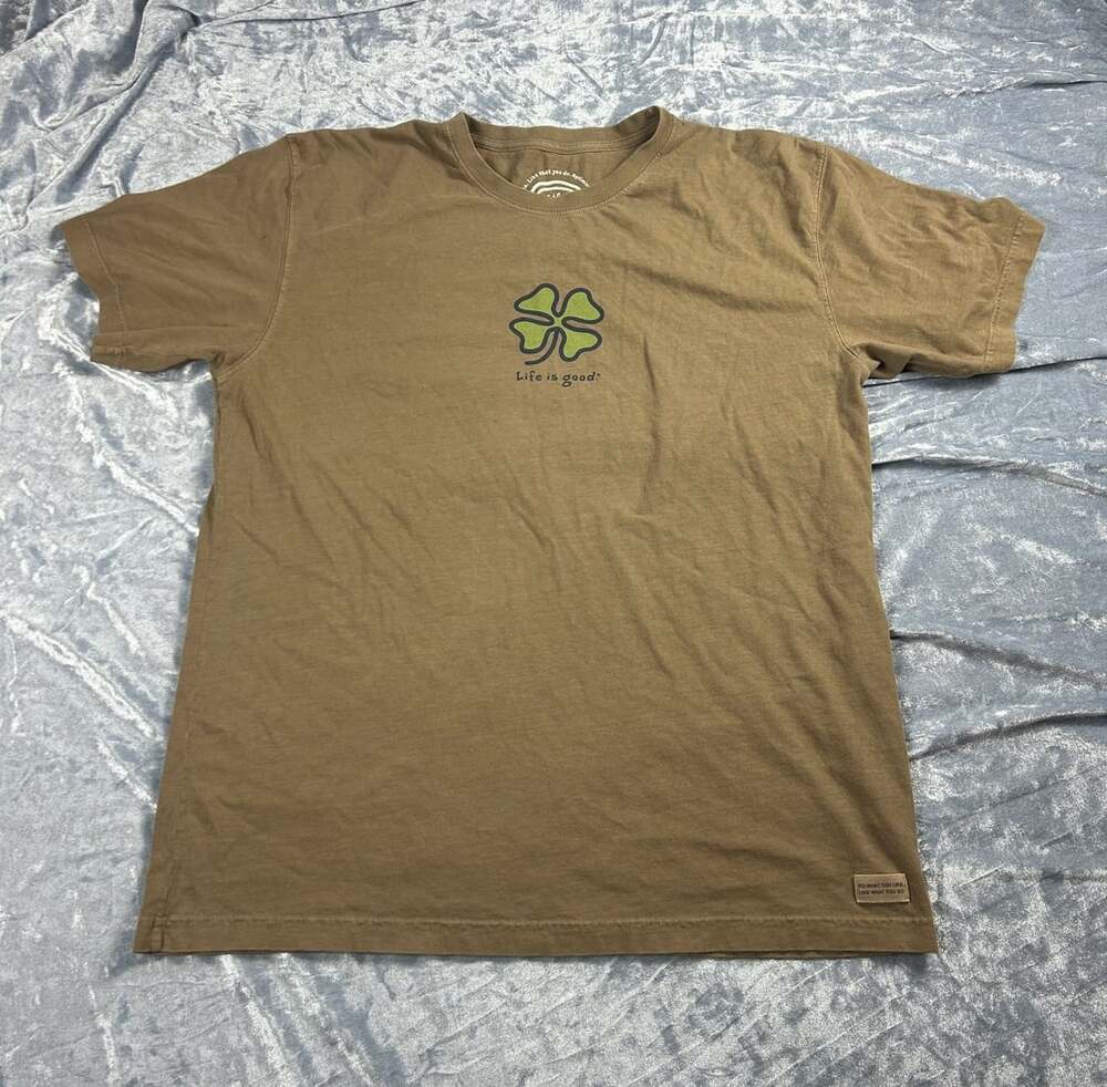 Life is Good Mens Olive Green 4 Leaf Clover T-Shirt Size L